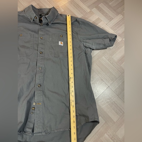 Carhartt Shirt Men's Large Grey Black Rugged Flex Midweight Canvas Short Sleeve - Picture 7 of 9
